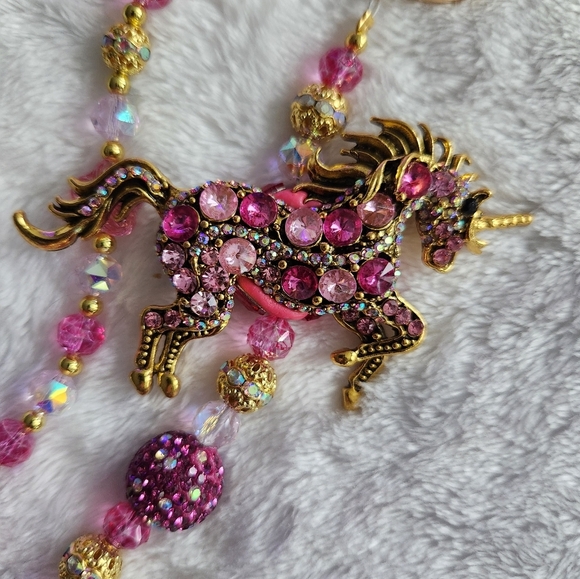 Pink and Gold Unicorn Beaded Purse Charm Bag Charm Chain - Picture 7 of 7